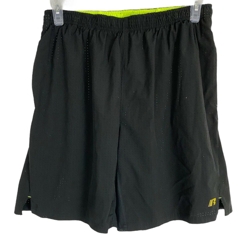 Russell Mens Shorts Size Large 36-38 Black Inside Liner Pockets 10" Inseam